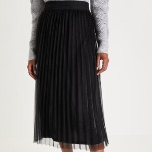 Favorite Occasion Black Shimmery Pleated High-Rise Midi Skirt
